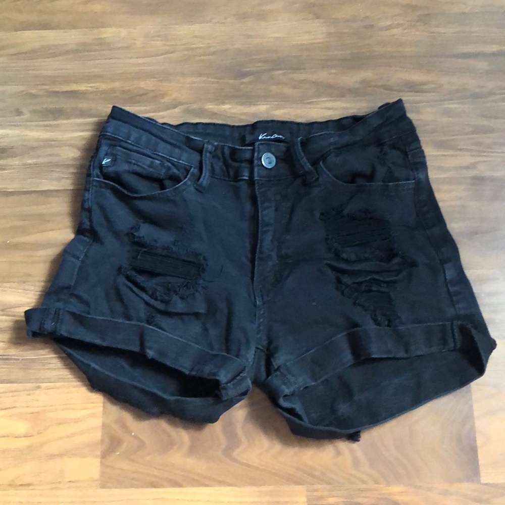 Ripped black denim shorts